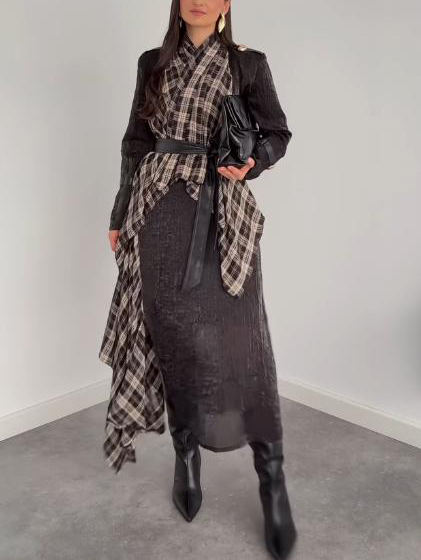 Asymmetric Neck Elegant Two-Piece Set