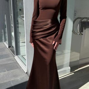 Satin Long Sleeve Elegant Maxi Dress