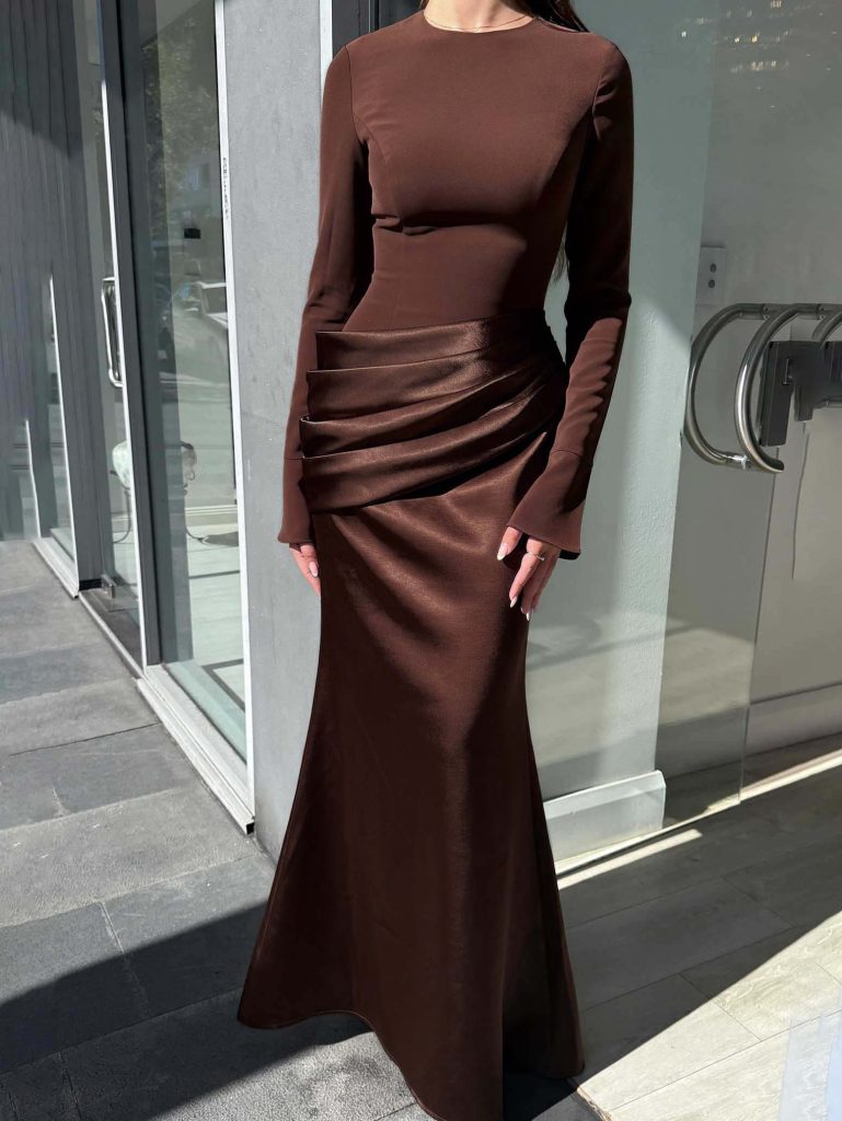 Satin Long Sleeve Elegant Maxi Dress