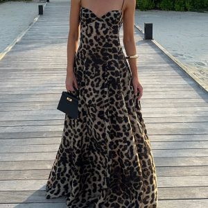 Printed Leopard Print Elegant Maxi Dress