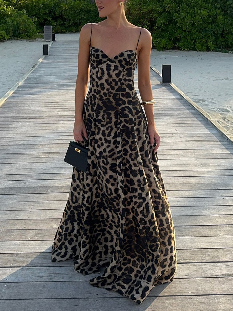 Printed Leopard Print Elegant Maxi Dress