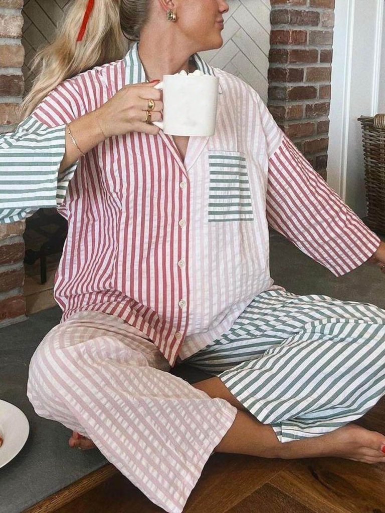 Printed Striped Two-Piece Set