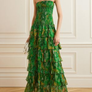 Printed Floral Strapless Maxi Dress