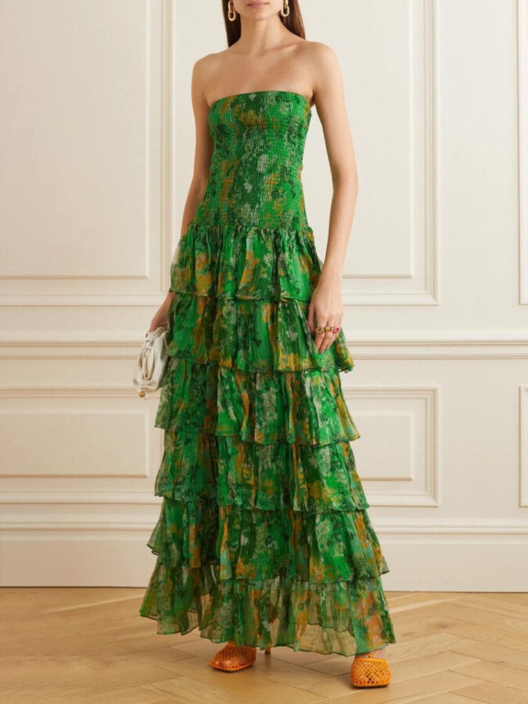 Printed Floral Strapless Maxi Dress