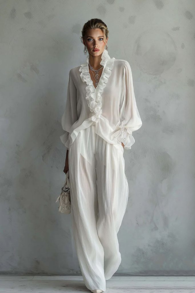 Lace Long Sleeve Wide-Leg Two-Piece Set