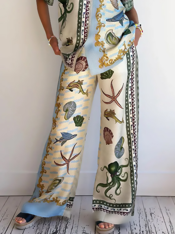 Printed Floral Wide-Leg Loose Fit Pants