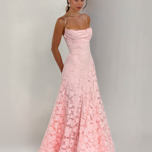 Floral Lace Spaghetti Strap Elegant Maxi Dress