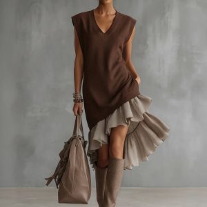 Asymmetric Neck Sleeveless Elegant Midi Dress
