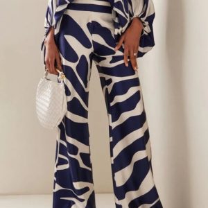 Printed Satin Wide-Leg Pants