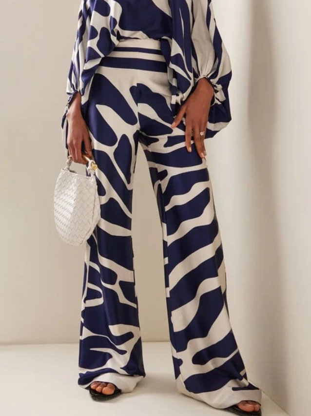 Printed Satin Wide-Leg Pants