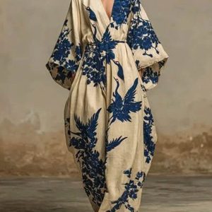 Printed V-Neck Loose Fit Casual Resort Jumpsuit