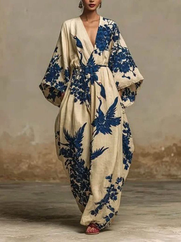 Printed V-Neck Loose Fit Casual Resort Jumpsuit